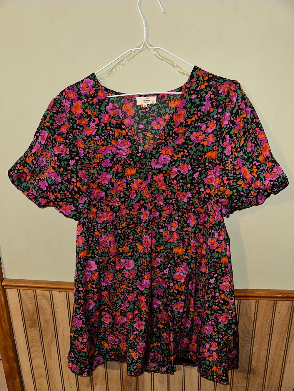 entro Black Mini Dress with Pink & Orange Floral Print
